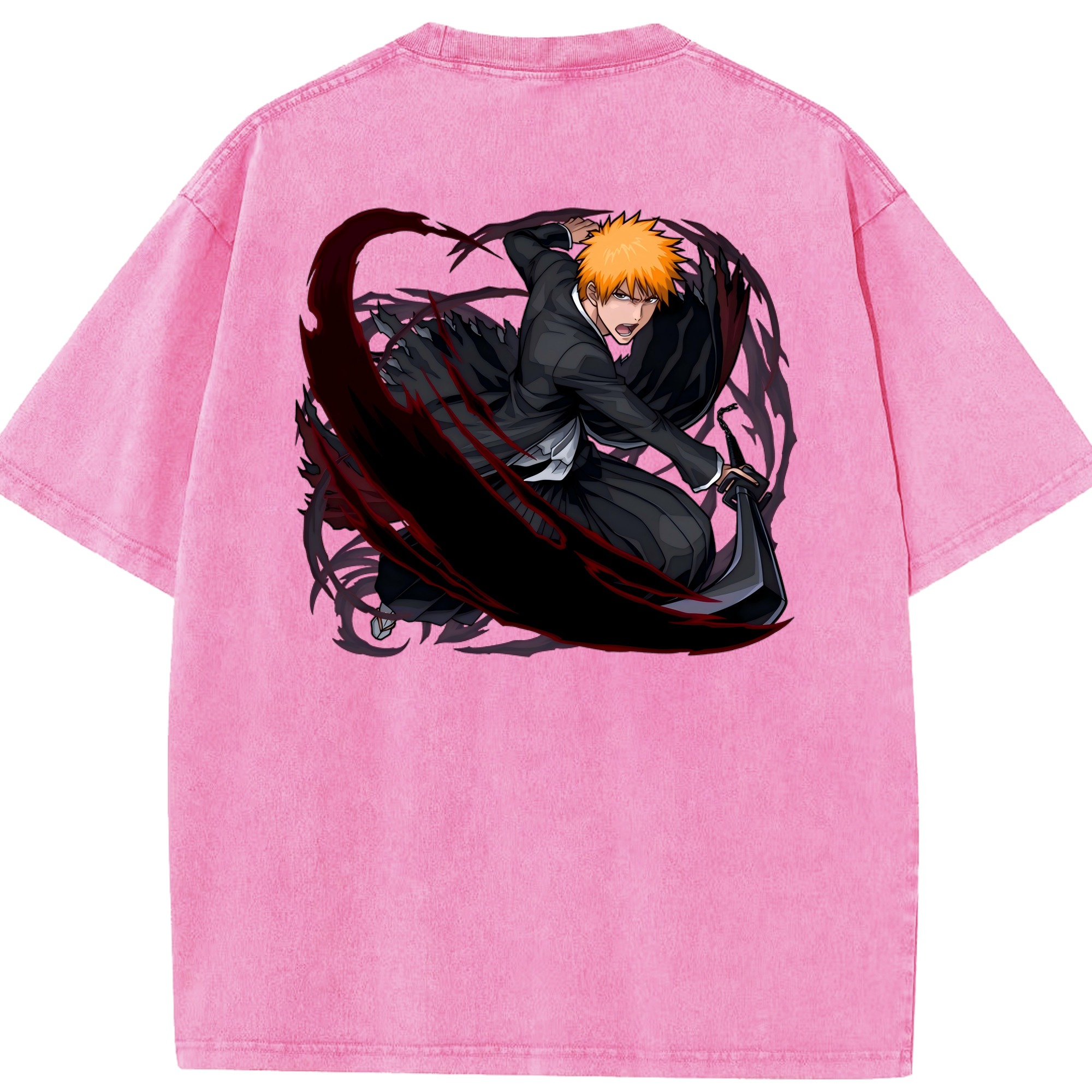 （画像用） ブリーチ 黒崎一護（くろさき いちご）BLEACH Kurosaki Ichigo 綿100% ヴィンテージ風 半袖Tシャツ（背面プリント）